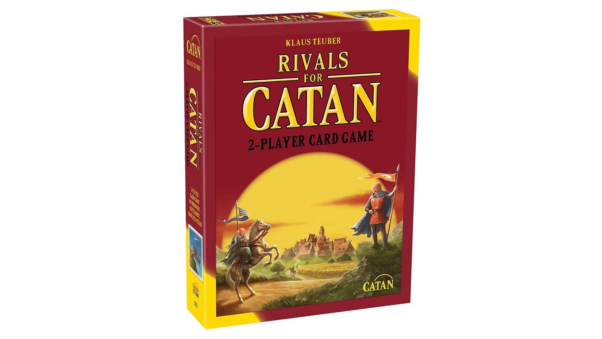 Two player card game, Rivals for Catan, boxed on a white background.