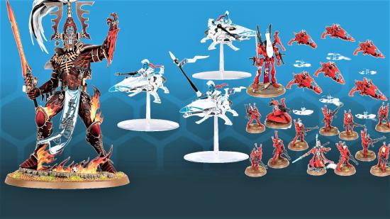 Warhammer 40k Eldar release date - compilation of Warhammer Community photos of new Eldar models including the Avatar of Khaine, Shining Spears, and Combat Patrol