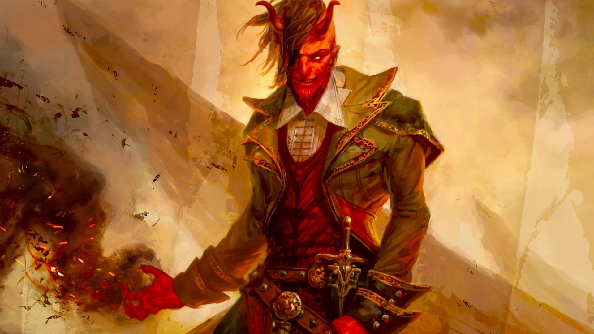 DnD Blood Hunter 5e - red demon humanoid wielding magic (art by Wizards of the Coast)