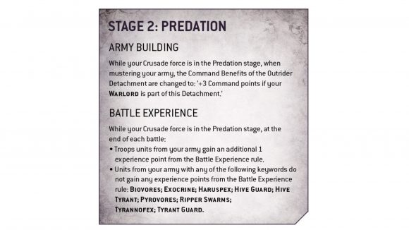 Warhammer 40k Codex Tyranids crusade rules - Predation stage text