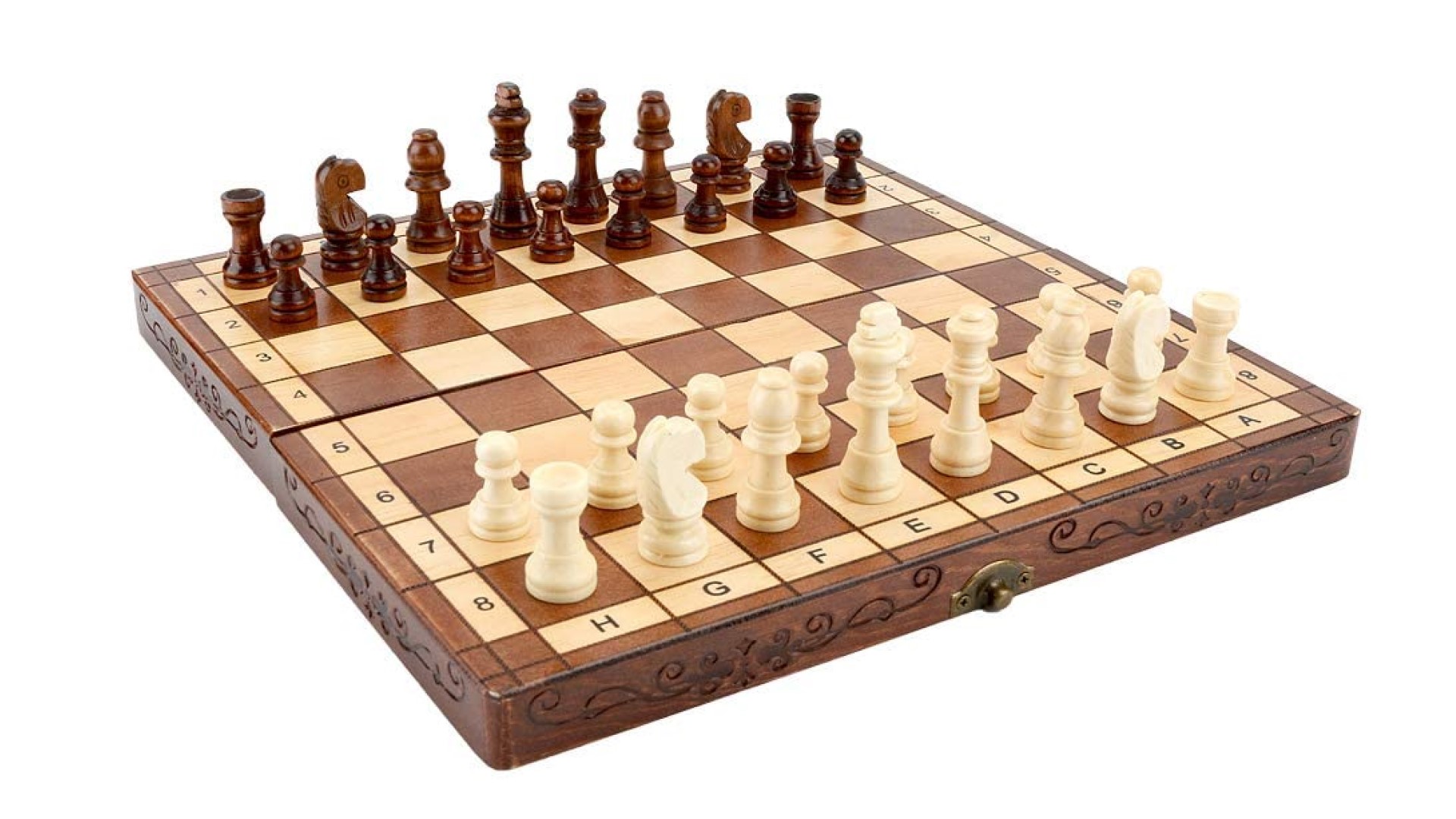 Best classic board games: Chess. Image shows a foldable chess board set up for a game.