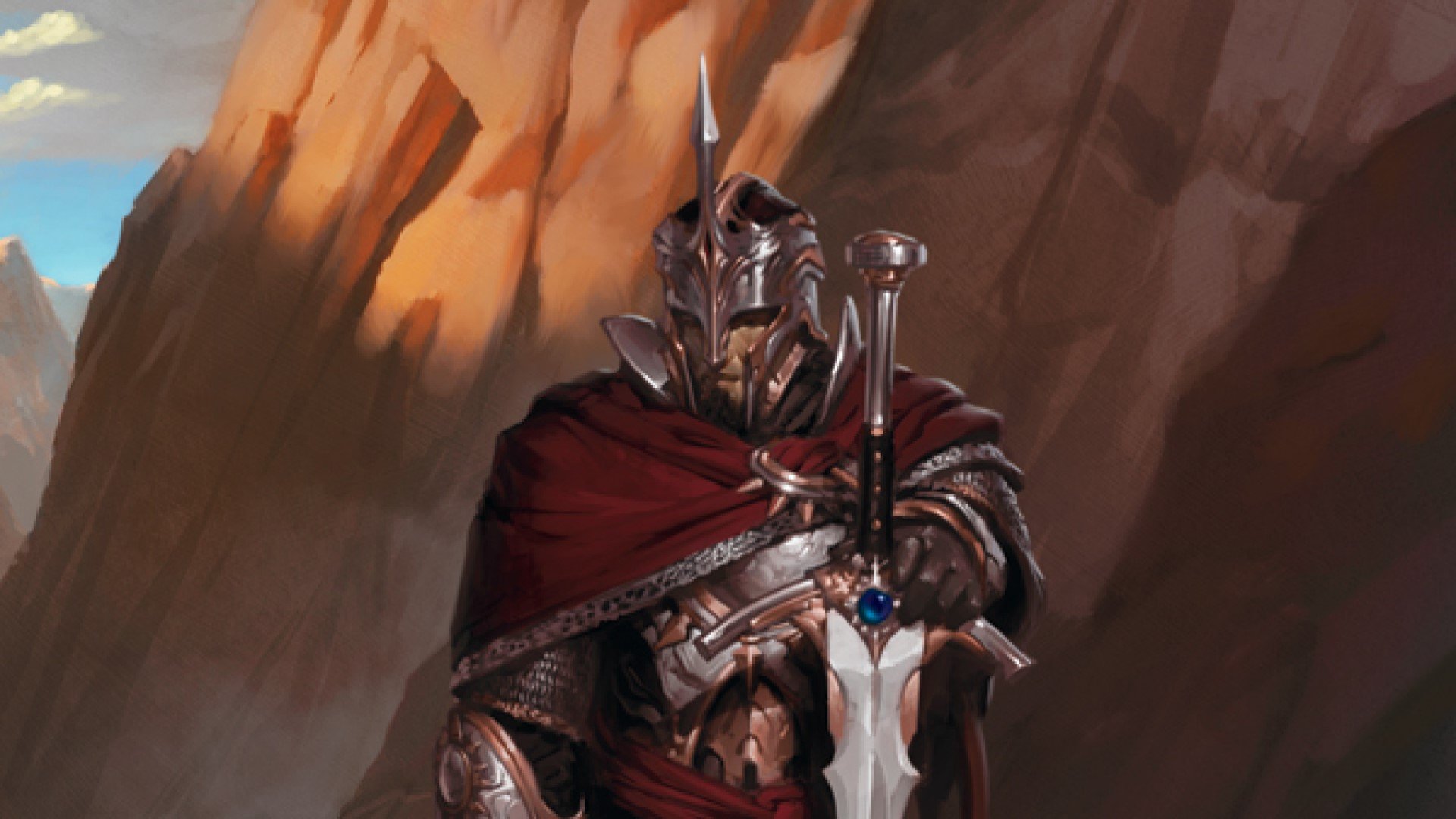 DnD Alignment - Wizards of the Coast artwork of a man in shiny armour resting on his sword.