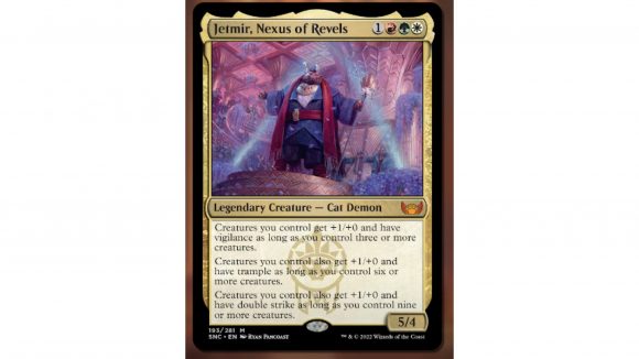 Magic the Gathering Streets of New Capenna spoilers legendary demons - the MTG card Jetmir, Nexus of Revels