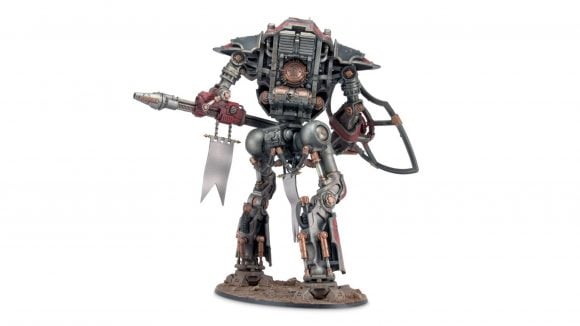 Warhammer 40k imperial knight cardboard: An imperial cerestus knight-lancer Forge World model viewed from behind