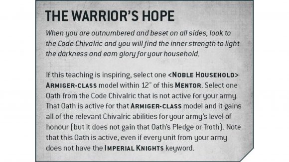 Warhammer 40k imperial knights armiger knightly teachings: the rules of a new warhammer 40k ability, the warrior's hope