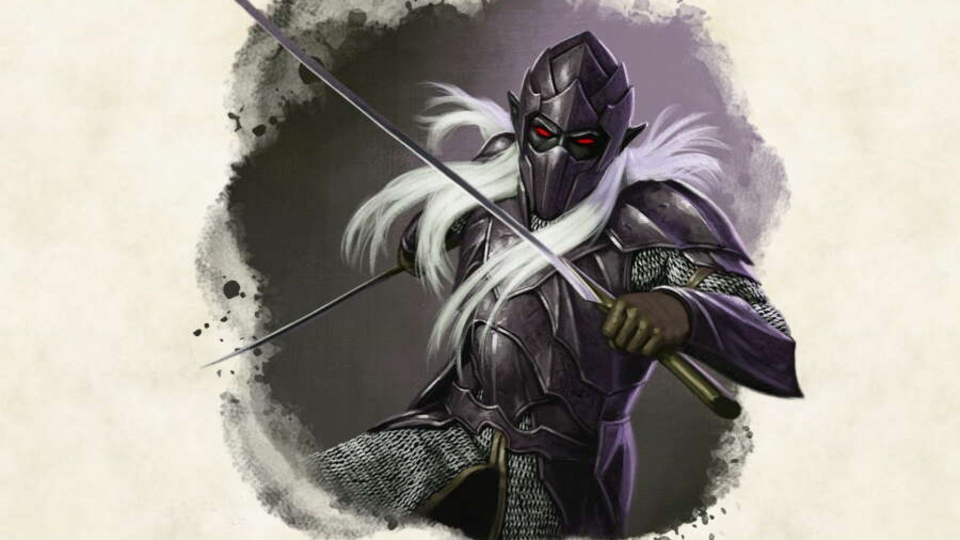 DnD armor 5e - Wizards of the Coast art of a drow in heavy armor wielding a sword