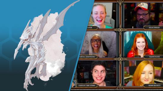 D&D Children of Earte episode 7 review - Screengrab of cast in smiling in videocall next to an illustrated ice mephit