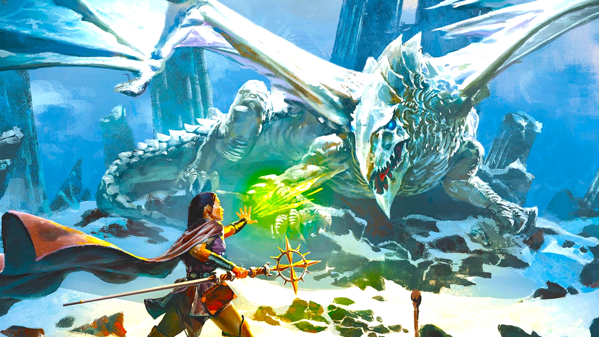 DnD encounter generator 5e - magic user fights white dragon (art by Wizards of the Coast)