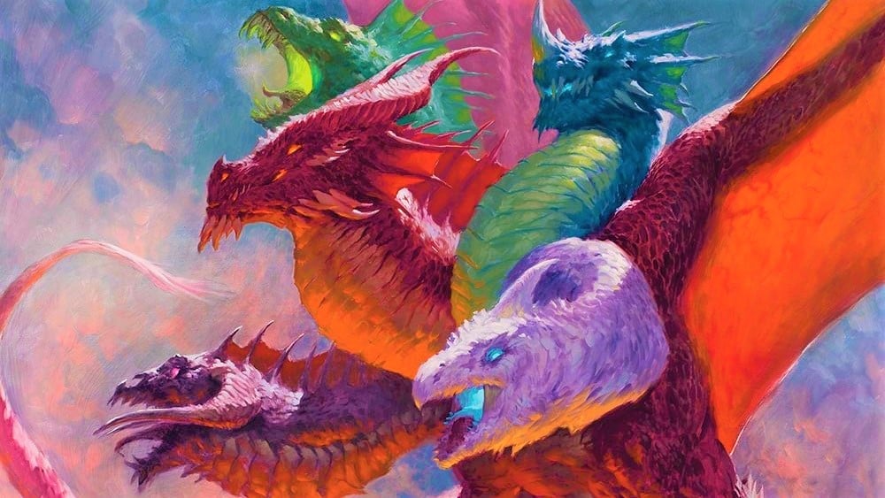 DnD how to be a DM - Tiamat, a five-headed multi-coloured dragon (art by Wizards of the Coast)