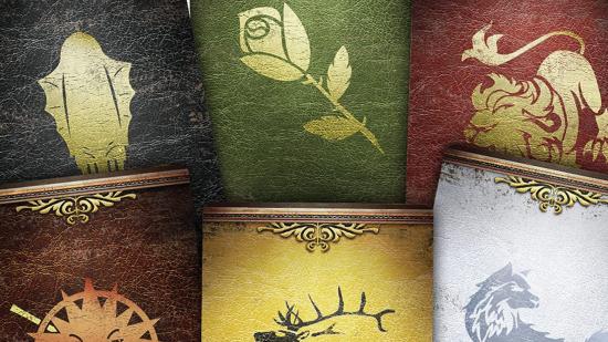 Game of Thrones board games: An image of card backs showing the houses from Game of Thrones