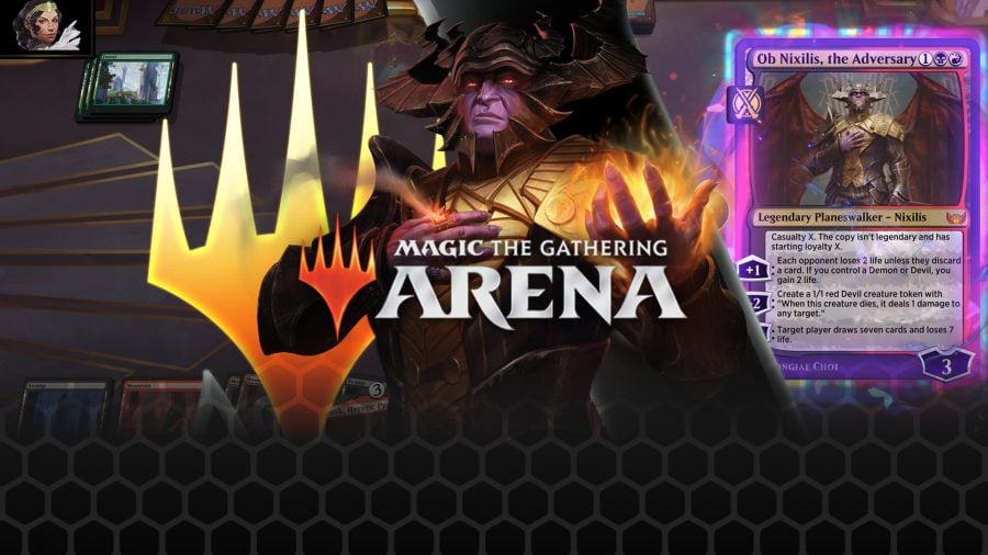 Magic: The Gathering Arena news, guides, and reviews - combination game screenshot and concept art image showing Ob Nixilis