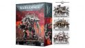 Warhammer 40k Chaos Knights Abominant Set - a box with a large mech miniature on the front, and images of three mech variations you can create with the set's components