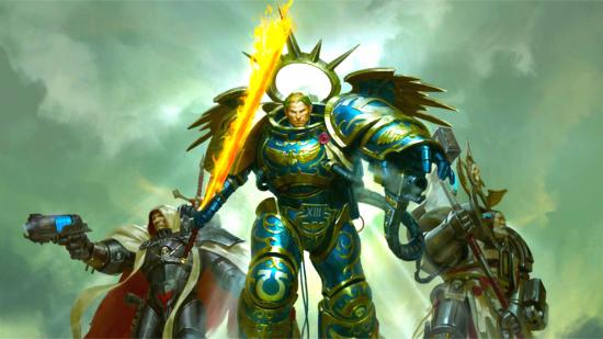 Warhammer 40k Imperium factions guide - Warhammer40000 artwork showing Roboute Guilliman, Grandmaster Voldus, and Lord Cypher