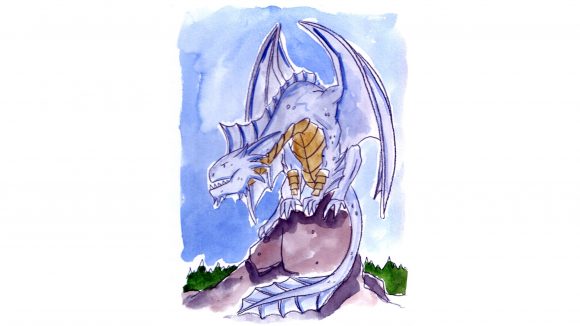 DnD Monster Manual Kids - a water colour drawing of a D&D silver dragon