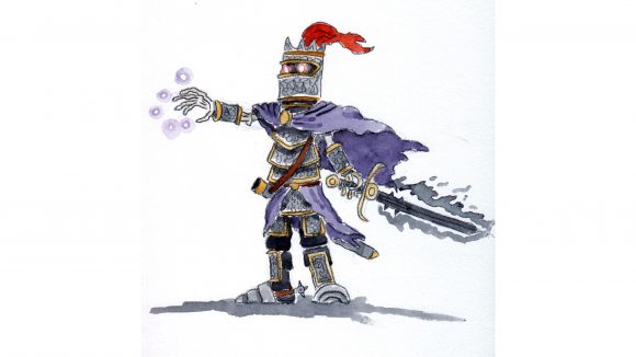 DnD Monster Manual Kids - a water colour drawing of a D&D death knight