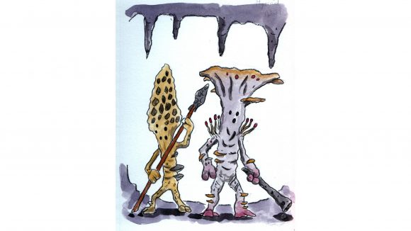 DnD Monster Manual Kids - a water colour drawing of a D&D myconid