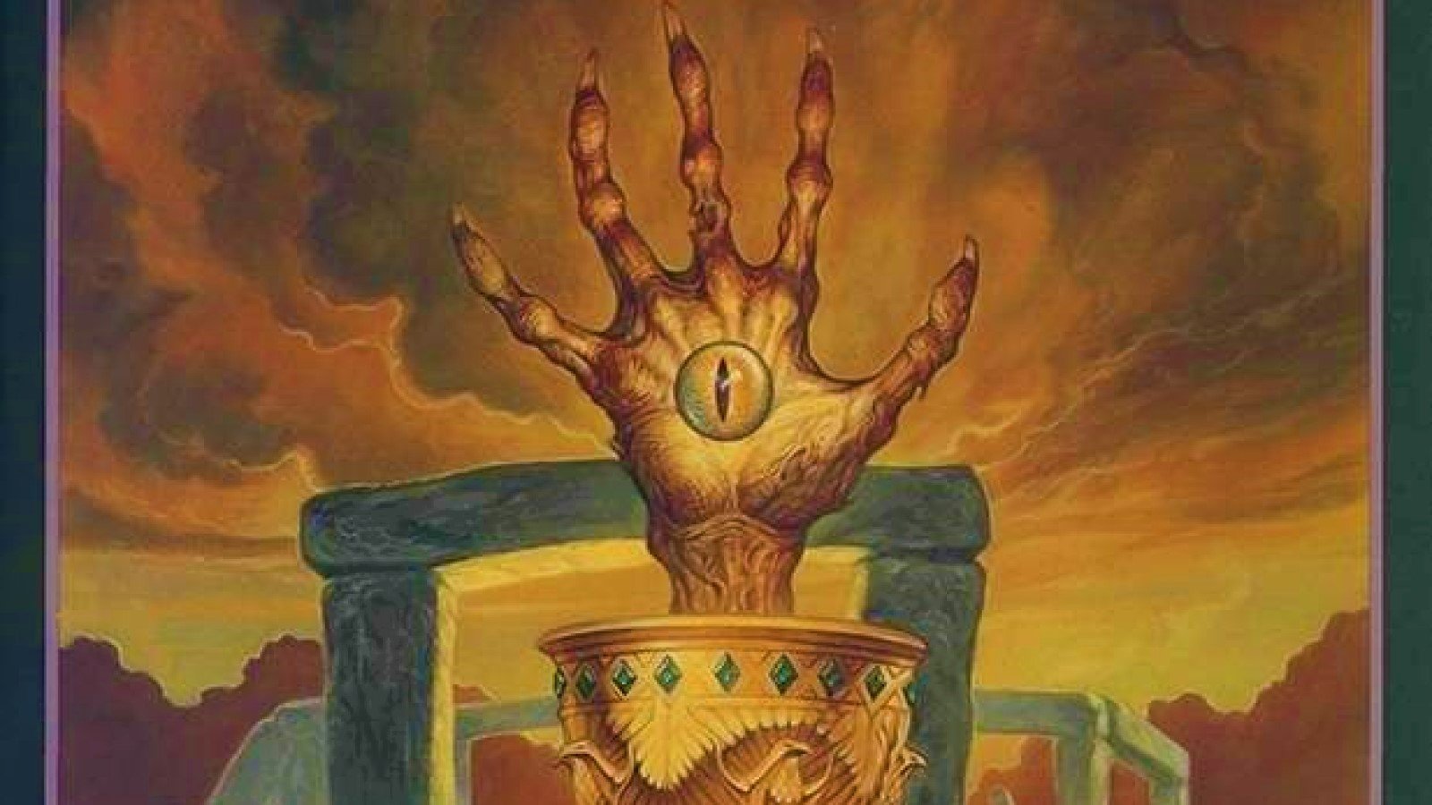 DnD Vecna - a hand with an eyeball in the palm extends from a golden goblet