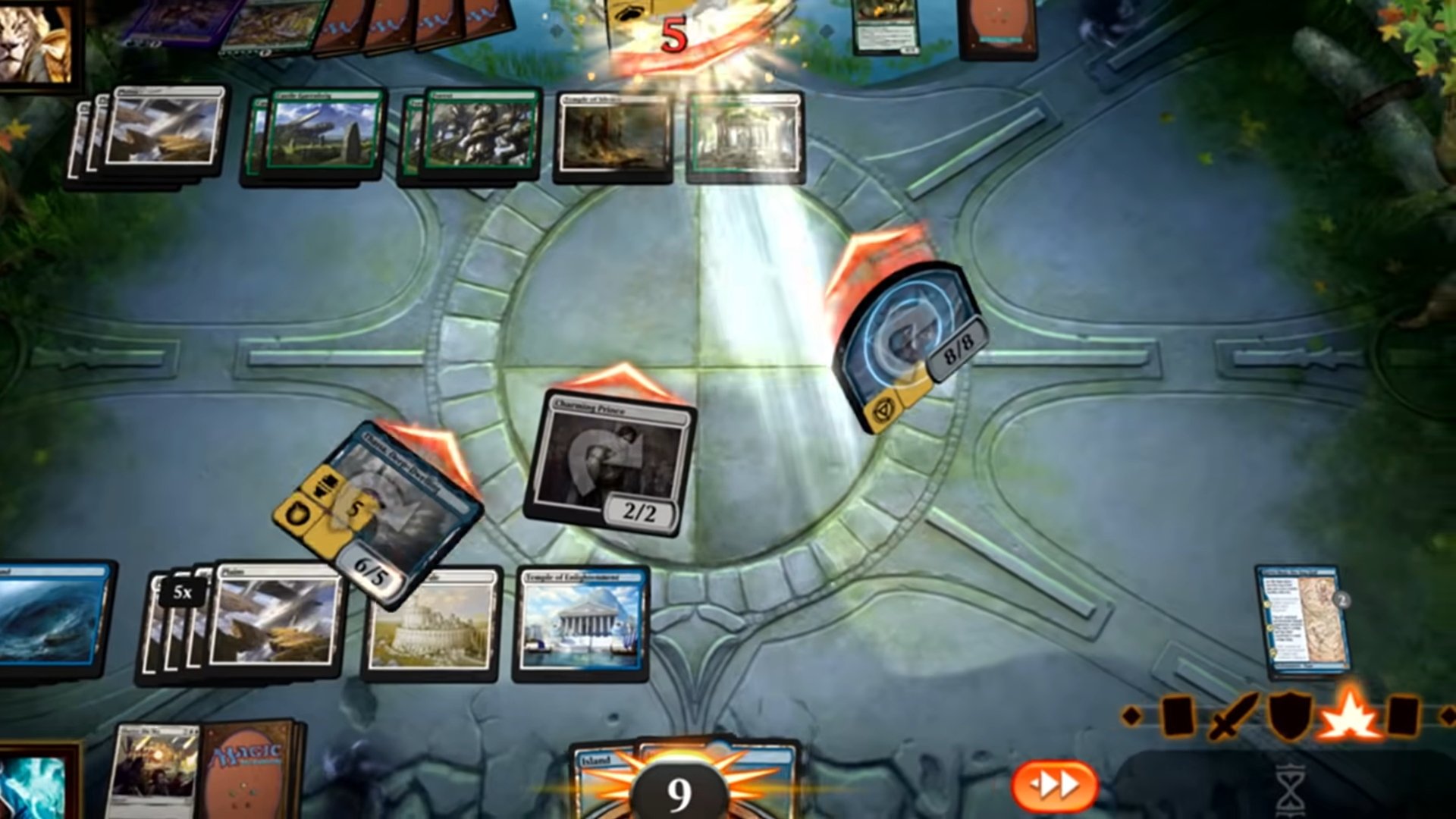 Free card games online - Magic: The Gathering Arena. A screenshot shows cards moving around the table amidst a game.