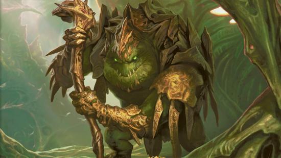 Magic the Gathering Arena problems economy and features- a green troll holding a staff.