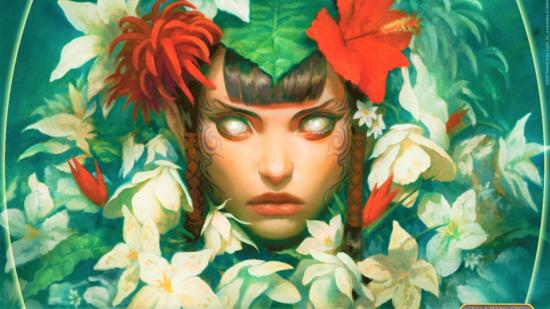 magic the gathering commander mark rosewater: artwork of a face with blind eyes, covered in flowers.