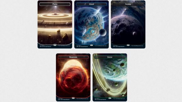 MTG Unfinity - Unfinity lands showing planets from a distance