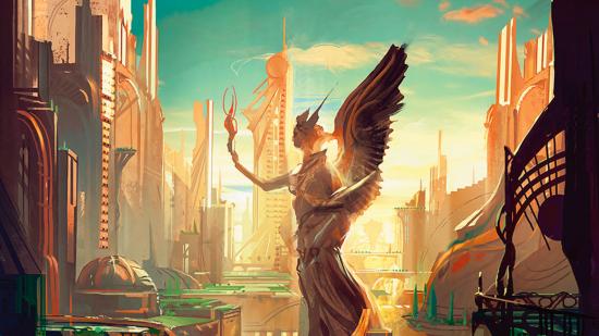 MTG angels guide - Wizards of the Coast card art for the Angel statue in Streets of New Capenna