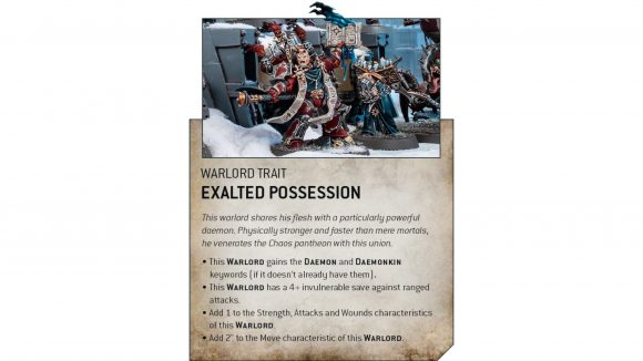 Warhammer 40k Chaos Space Marines codex 9th edition legion rules reveal - Warhammer Community graphic for the Word Bearers Warlord trait Exalted Possession
