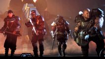 Warhammer 40k darktide gameplay trailer- four varied hero characters walking towards the camera.