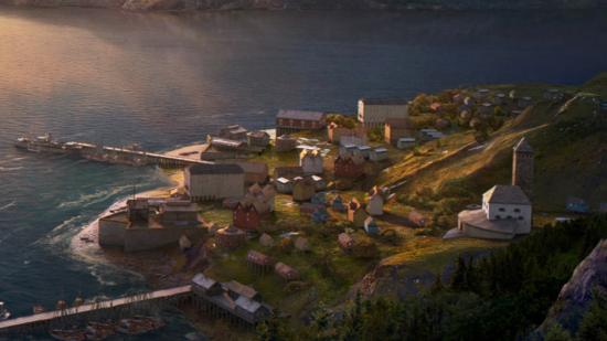 World of Warships promotion image showing a quiet port town.