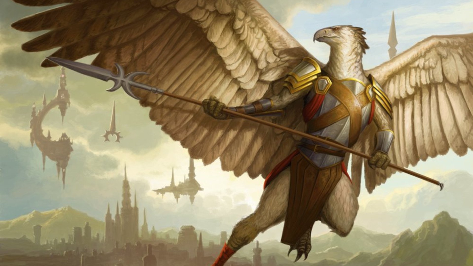 DnD Aarakocra 5E race guide - Wizards of the Coast artwork showing an aarakocra warrior with a spear