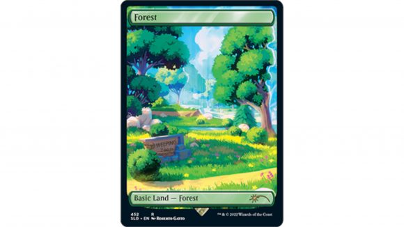 MTG spoilers fortnite secret lair cards - Wizards promotional photo showing the Land card Forest