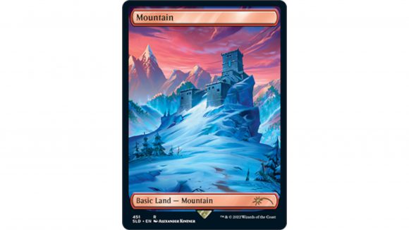 MTG spoilers fortnite secret lair cards - Wizards promotional photo showing Fortnite MTG Land Card Mountain