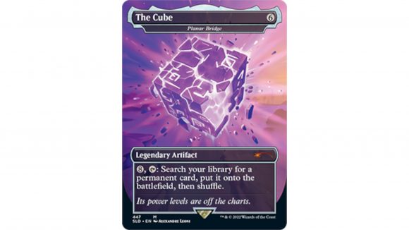 MTG spoilers fortnite secret lair cards - Wizards promotional photo showing Fortnite MTG card The Cube