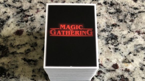 Magic: The Gathering Stranger Things Commander deck - an MTG deck in a sleeve with the Stranger Things font.