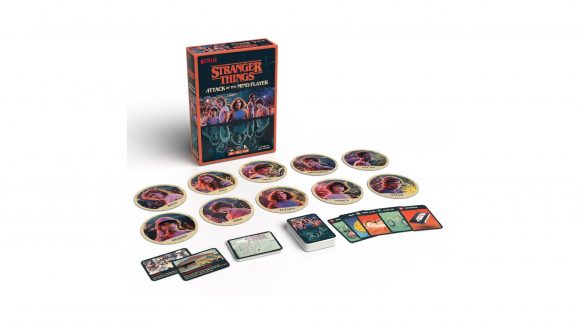 Stranger Things: Attack of the Mind Flayer board game box, tokens, and cards
