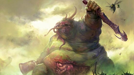 Warhammer 40k Great Unclean One - a huge, green daemon wielding a giant weapon.