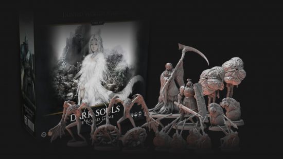 Dark Souls the Board Game - Steamforged Games product photo of World of Ariamis expansion miniatures and box