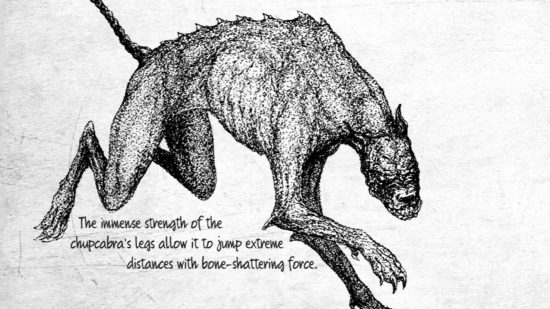DnD 5e - an illustration of the Chupacabra from the Curious Cryptids DnD book.