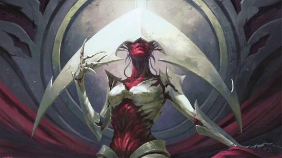 All DnD and MTG news from Wizards Presents 2022 - WotC artwork showing the Phyrexian Praetor Elesh Norn for Magic The Gathering