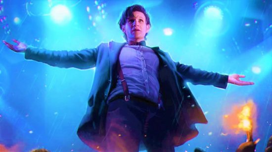 All DnD and MTG news from Wizards Presents 2022 - WotC artwork showing the eleventh Doctor, Matt Smith, in his card artwork for the MTG Doctor Who set