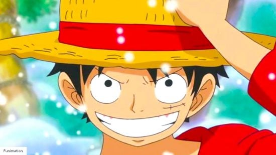DnD One Piece homebrew - One Piece character Luffy smiles and straightens his hat