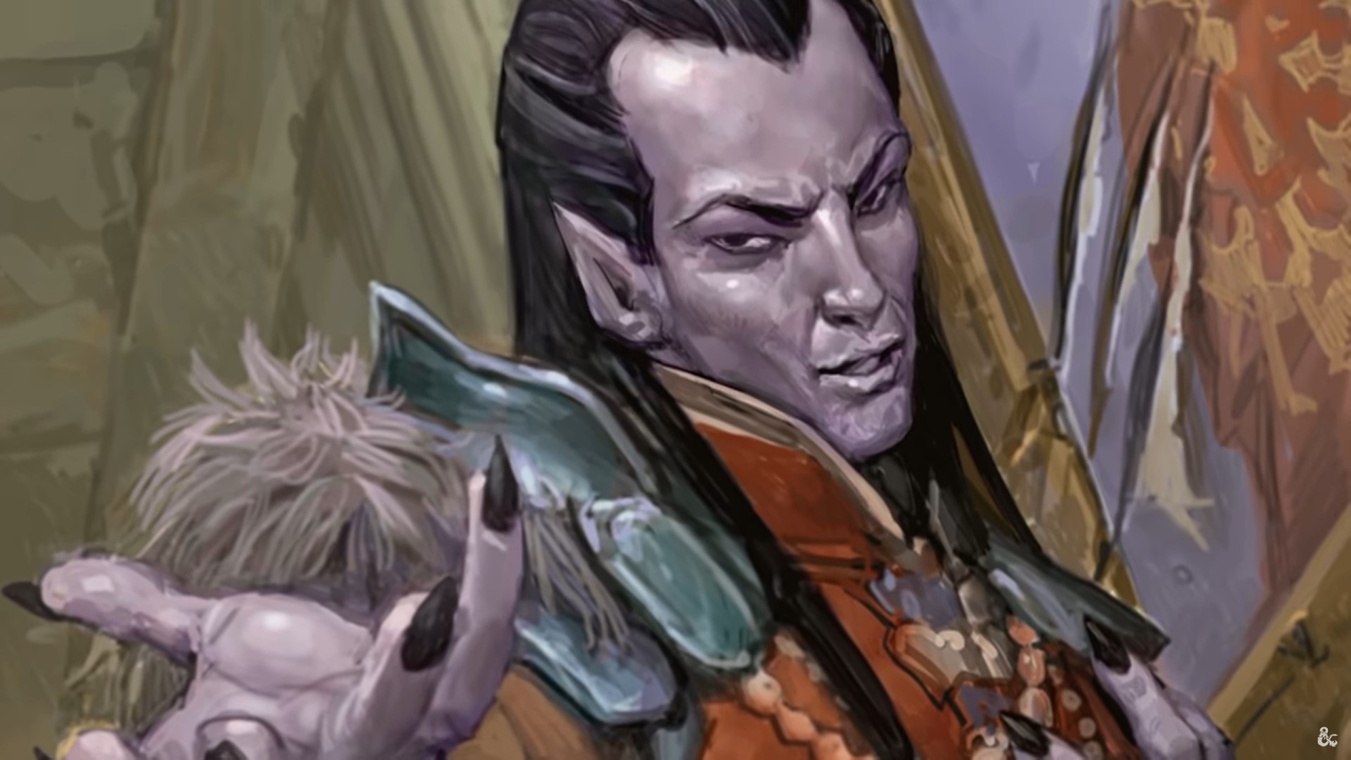 D&D vampire 5e - a vampire extending a pointy-nailed hand, looking sly