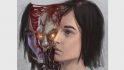 MTG Dominaria United - a human head splitting with an evil robot head inside.