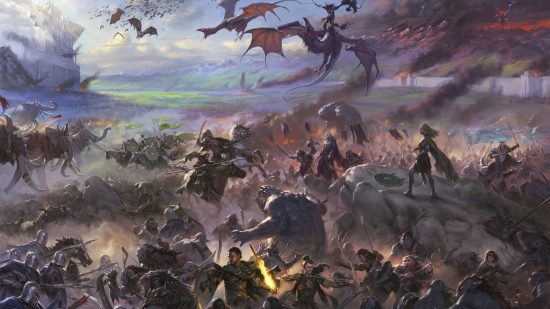 Magic the Gathering Lord of the Rings - giant battle scene outside minas tirith.