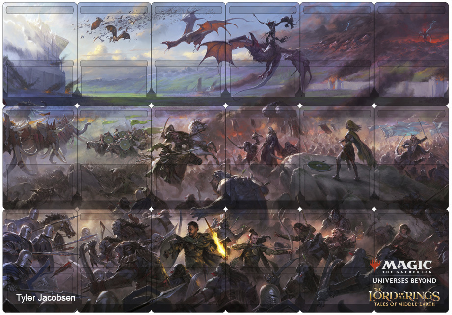 MTG Lord of the Rings has an 18-card collage of Minas Tirith fight