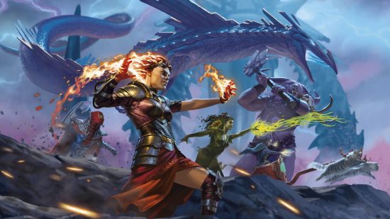 Magic the Gathering set release dates - A bunch of magic: the gathering characters from all different planes, including Chandra, charging into battle against the Phyrexians.