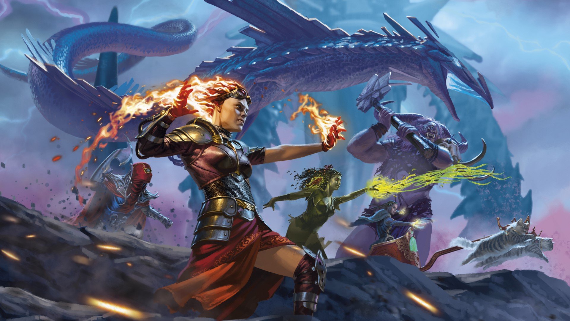 MTG 2023 release schedule - Wizards of the Coast art of Chandra and allies about to attack