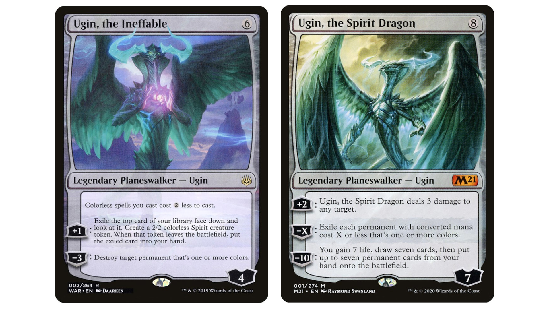 MTG Ugin the Spirit Dragon and Ugin the Ineffable cards from Wizards of the Coast