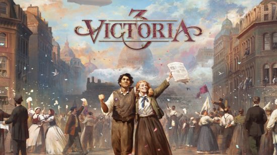 Victoria 3 homepage showing people celebrating