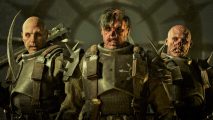 Warhammer 40k Darktide - three grotesque mutant imperial guardsmen.